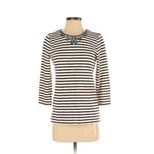 Y2K Vibe J.Crew Striped Jeweled Neck Top M Nautical‎ 3/4 Sleeve Preppy Tee